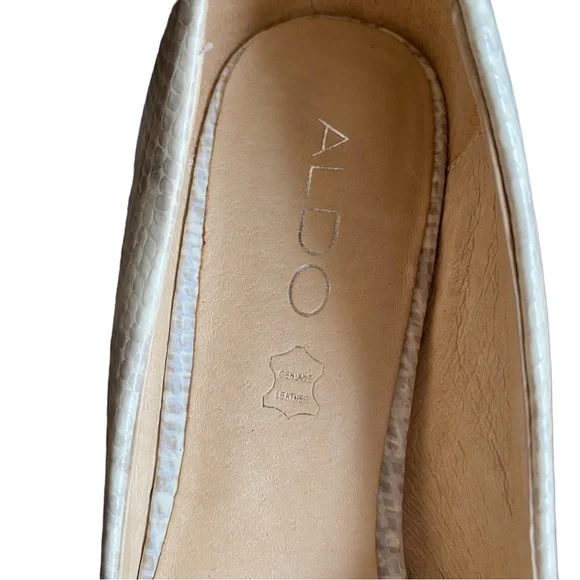 Aldo Cream and Tan Snakeskin Print Low Wedge Shoes Size 8 - Picture 4 of 8